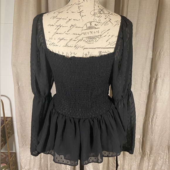 Coquette Sweetheart Dotted Mesh Ruffle Black Express Top - Picture 3 of 4